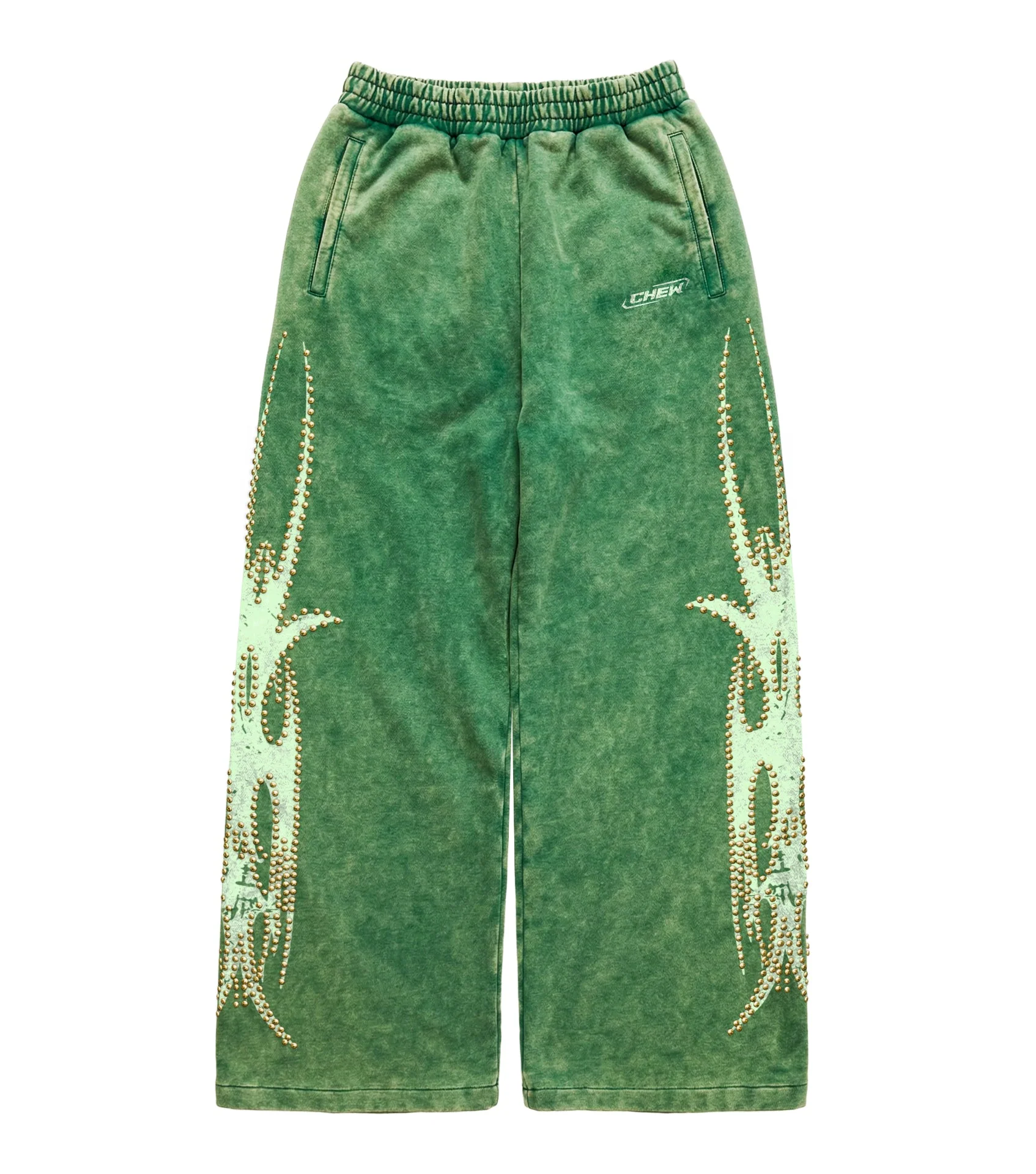 Chew Forever Green Rose Gold Studded Sweatpants Chew Forever Green Rose Gold Studded Sweatpants