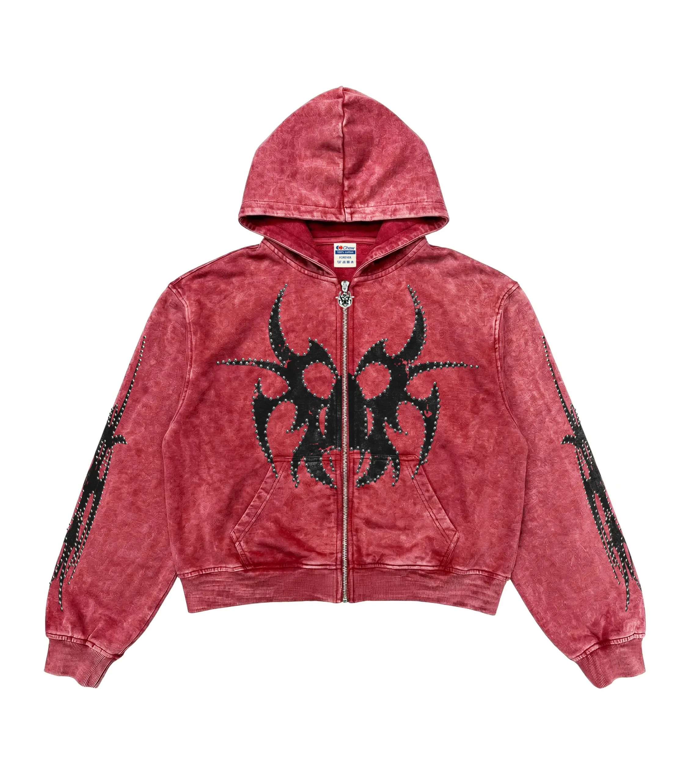 Chew Forever Red Silver Studded Roach Zip-Up | Chew Forever