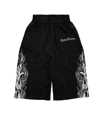 Chew Forever Earth Angel Eroded 3/4 Sweat Shorts Black